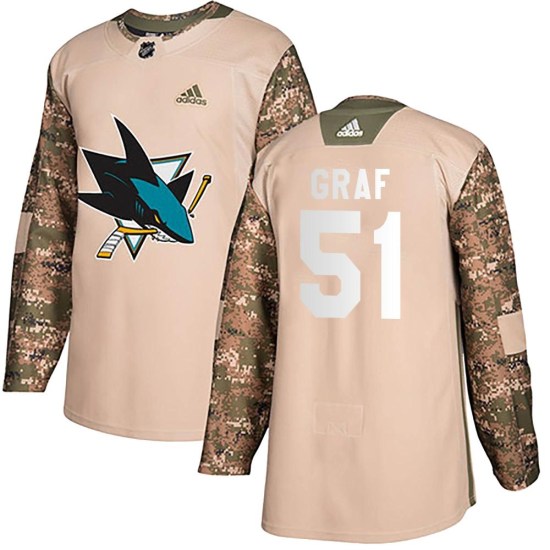 Collin Graf San Jose Sharks Youth Authentic Veterans Day Practice Adidas Jersey - Camo