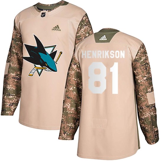 Arvid Henrikson San Jose Sharks Youth Authentic Veterans Day Practice Adidas Jersey - Camo