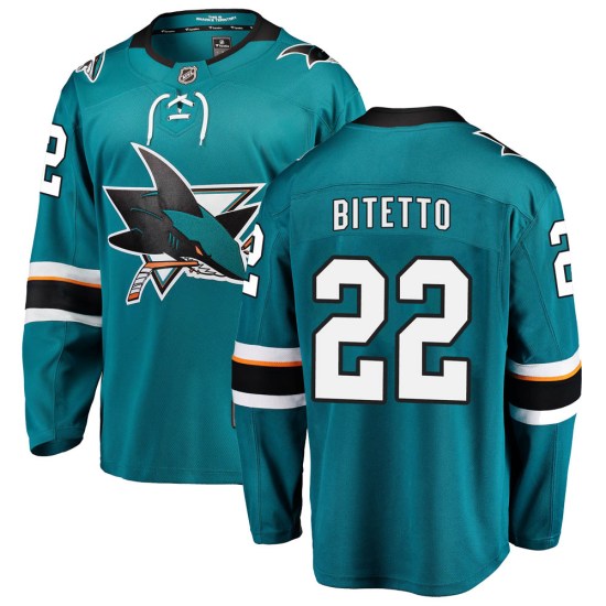 Anthony Bitetto San Jose Sharks Youth Breakaway Home Fanatics Branded Jersey - Teal